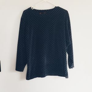 Liz Sport Blue Polka Dot Soft Shirt Size M